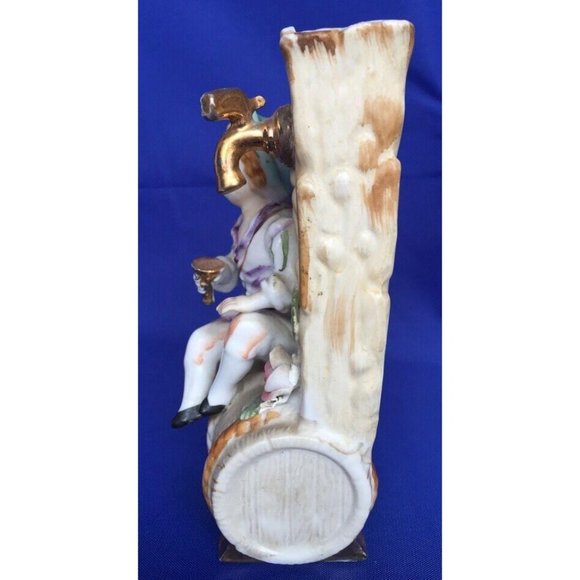 Porcelain Bud Vase Boy Figural Figurine Sitting on Water Barrel Bisque Vintage - Picture 9 of 11
